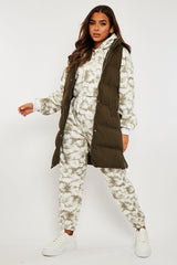 Khaki Side Zip Long Sleeveless Puffer Coat - Priyah-Coats