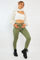 Khaki Skinny Stretch Denim Jeans - Maeva-Jeans