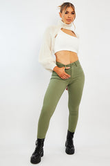 Khaki Skinny Stretch Denim Jeans - Maeva-Jeans