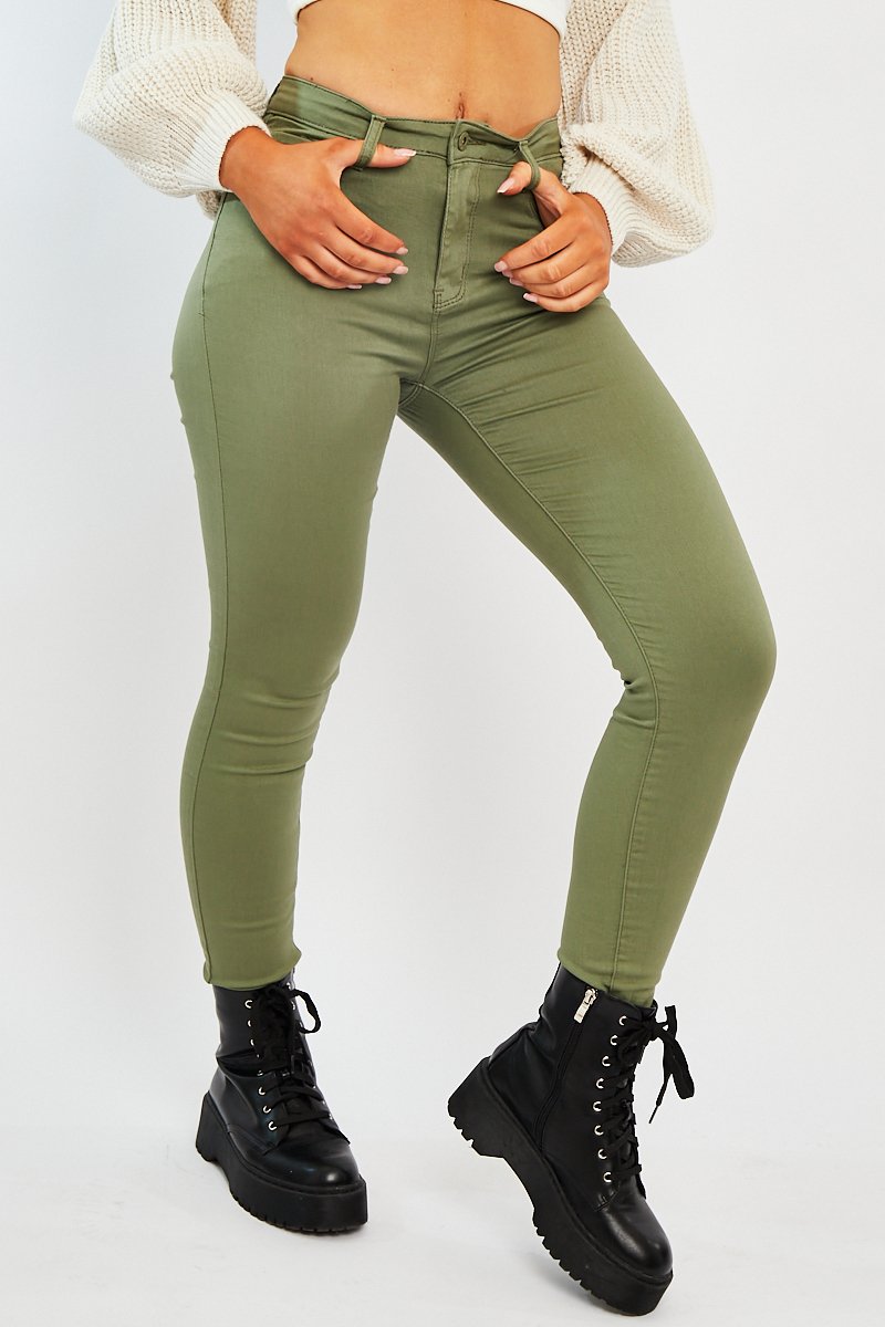 Khaki Skinny Stretch Denim Jeans - Maeva-Jeans