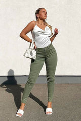 Khaki Skinny Stretch Denim Jeans - Maeva-Jeans