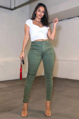 Khaki Skinny Stretch Denim Jeans - Maeva-Jeans