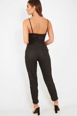 Khaki Snake Print Lace Panelled Bodysuit - Lenya-Bodysuits