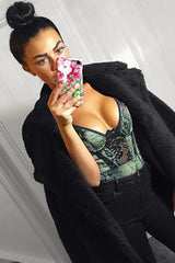 Khaki Snake Print Lace Panelled Bodysuit - Lenya-Bodysuits