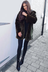 Khaki Soft Faux Fur Hooded Coat - Kila-Jackets