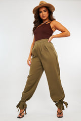 Khaki Straight Leg Ankle Tie Trouser - Darby-Trousers