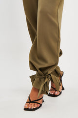 Khaki Straight Leg Ankle Tie Trouser - Darby-Trousers