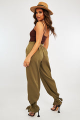 Khaki Straight Leg Ankle Tie Trouser - Darby-Trousers