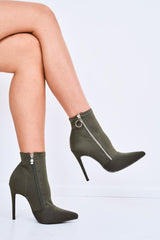 Khaki Stretch Zip Detail Sock Boot - Uriah-Boots