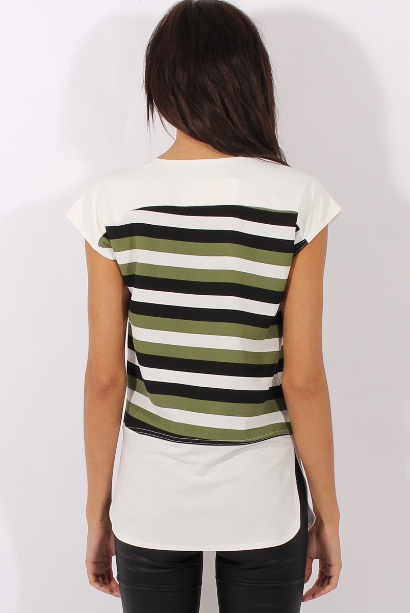 Khaki Stripe Cap Sleeve Tee - Hillary-T-shirt