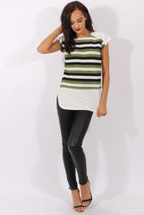 Khaki Stripe Cap Sleeve Tee - Hillary-T-shirt