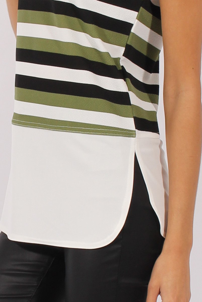 Khaki Stripe Cap Sleeve Tee - Hillary-T-shirt