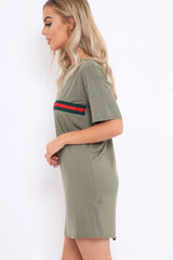 Khaki Stripe Front T Shirt Dress - Kamden-Dresses