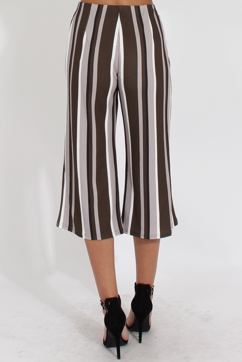 Khaki Stripe Stripe Culotte - Margo-Trousers