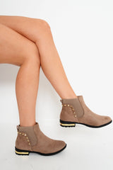 Khaki Studded Faux Suede Ankle Boots - Pearson-Boots