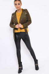 Khaki Suede Biker Jacket - Anja-Jackets