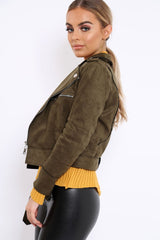 Khaki Suede Biker Jacket - Anja-Jackets