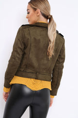 Khaki Suede Biker Jacket - Anja-Jackets