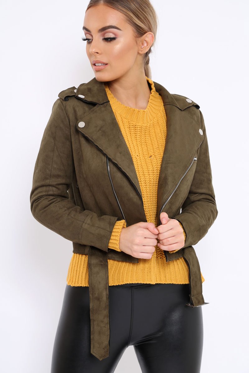 Khaki Suede Biker Jacket - Anja-Jackets