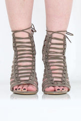 Khaki Suede Lace Up Heels - Madeline-Heels