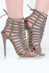 Khaki Suede Lace Up Heels - Madeline-Heels