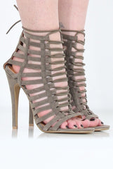 Khaki Suede Lace Up Heels - Madeline-Heels