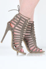 Khaki Suede Lace Up Heels - Madeline-Heels