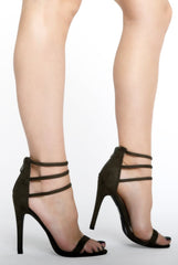 Khaki Suede Multi Cross Strap Heels - Haley-Heels