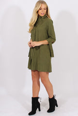 Khaki Suede Tie Cuff Oversized Shirt Dress - Deborah-Dresses