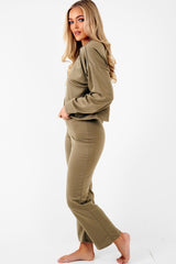 Khaki Sweatshirt Slim Jogger Tracksuit - Erieanna-Co-ords
