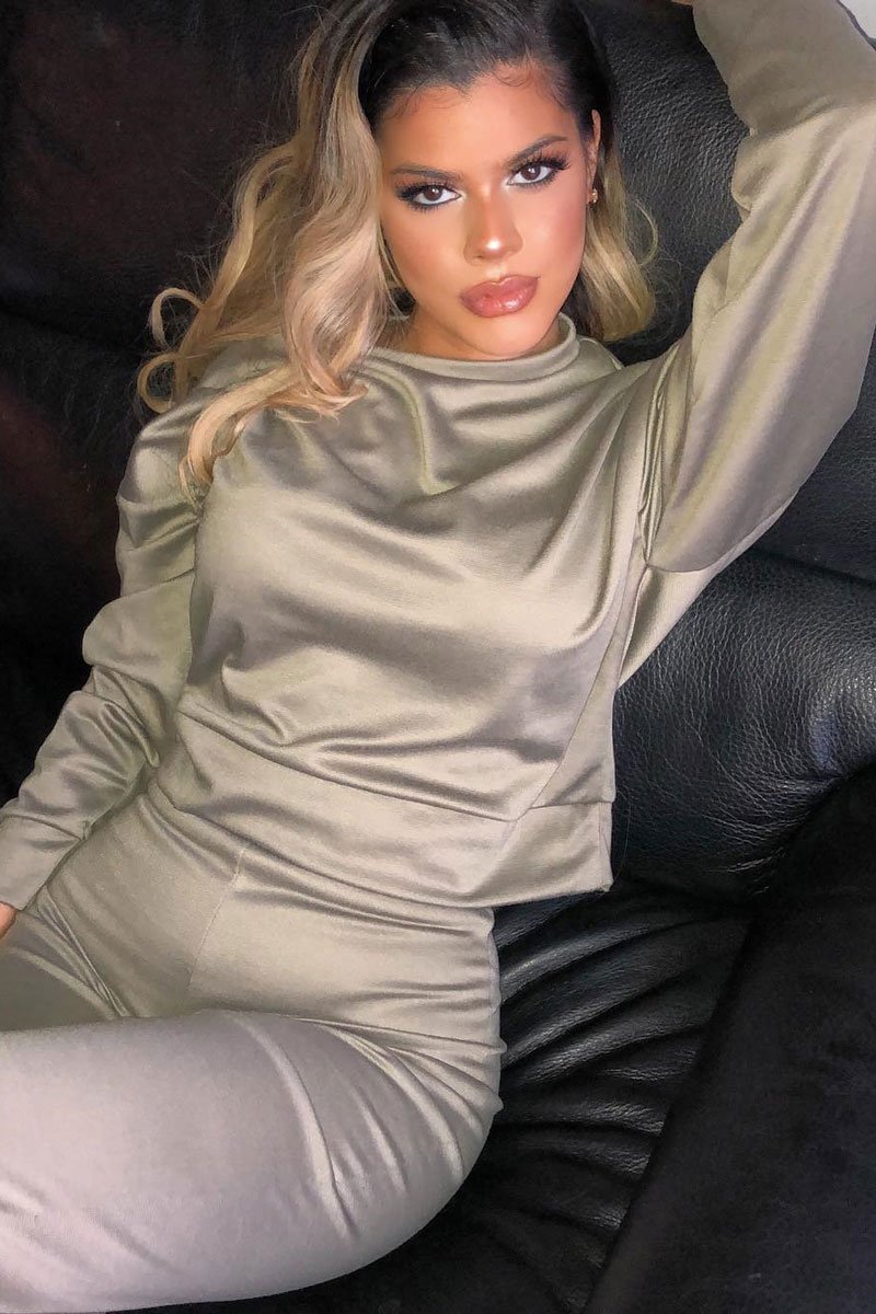 Khaki Sweatshirt Slim Jogger Tracksuit - Erieanna-Co-ords