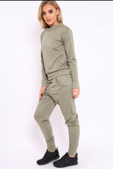 Khaki Sweatshirt and Joggers Loungewear Set - Evalin-Loungewear