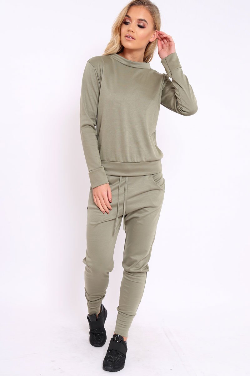 Khaki Sweatshirt and Joggers Loungewear Set - Evalin-Loungewear