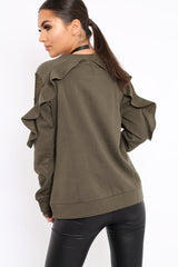 Khaki The Future Is Female Fishnet Frill Jumper - Jaeonna-Jumper