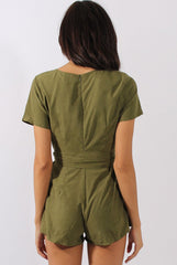 Khaki Tie Back Playsuit - Lunah-Playsuits