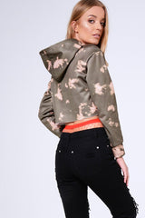 Khaki Tie Dye Cropped Champion Graphic Hoodie - Lauren-Hoodies