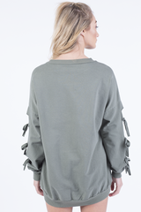 Khaki Tie Sleeve Detail Jumper Dress - Gina-Jumper