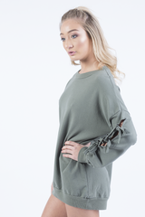 Khaki Tie Sleeve Detail Jumper Dress - Gina-Jumper