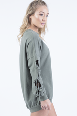 Khaki Tie Sleeve Detail Jumper Dress - Gina-Jumper