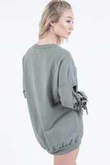 Khaki Tie Sleeve Detail Jumper Dress - Gina-Jumper