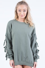 Khaki Tie Sleeve Detail Jumper Dress - Gina-Jumper