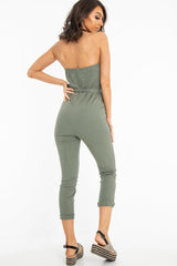 Khaki Tie Waist Sleeveless Jumpsuit - Tamya-Jumpsuits