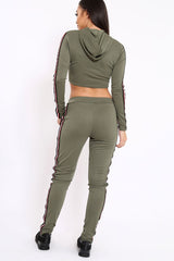 Khaki Tracksuit with Red White and Black Side Stripe - Kasey-Co-ords