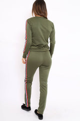 Khaki Tracksuit with Sports Trim - Livvy-Loungewear