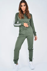 Khaki Tracksuit with White Side Stripe - Kady-Co-ords