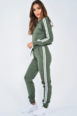 Khaki Tracksuit with White Side Stripe - Kady-Co-ords