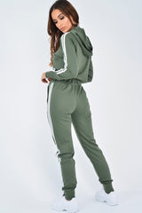 Khaki Tracksuit with White Side Stripe - Kady-Co-ords