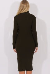 Khaki Turtleneck Knitted Maxi Dress - Cece-Dresses