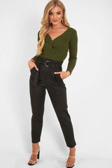 Khaki Twist Front Knit Jumper - Pollyanna-Jumper