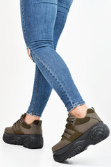 Khaki Two Tone Extreme Sole Chunky Trainers - Miara-Trainers